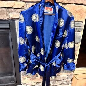 Blue and Gold Blazer‎ with Shawl Collar and Tie Belt